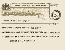 Titanic - First Telegram Reporting Disaster