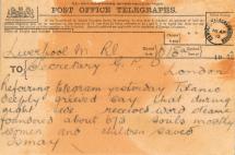 Titanic - Telegram Reporting Loss of Ship and Lives