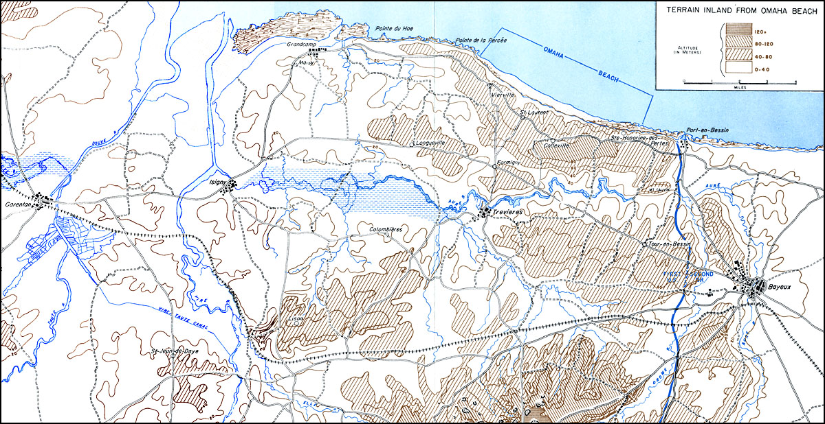 Terrain Inland from Omaha Beach - Map