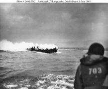 Smoking LCVP Approaching Omaha Beach