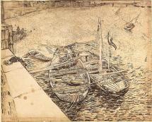 Quay with Men Unloading Sand Barges - van Gogh