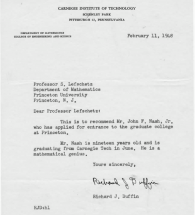 John Nash Letter of Recommendation