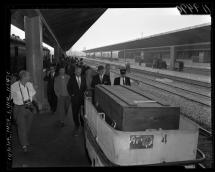 Coffin of Errol Flynn at the LA Train Station