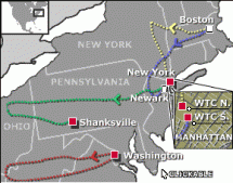 Illustration - Starting Location of the Four Hijacked Planes 