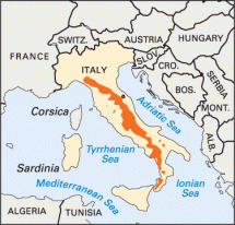 Apennine Mountains - Location in Italy